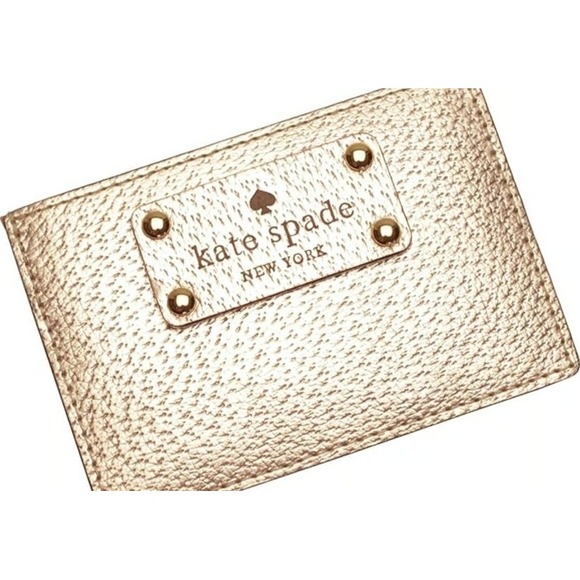 Kate Spade New York Metallic Rose Gold Leather Card Holder Wallet Pouch